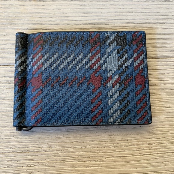 Coach Slim Money Clip Billfold Wallet with plaid print - Picture 1 of 7